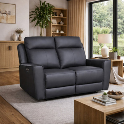 B&Q -  Rivington Real Leather Power Recliner Two Seater Sofa With Usb ChargingCharcoal
