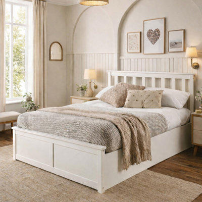 Aspire White Hampton Wooden Ottoman Storage Bed Frame, Shaker Style Lift Up Storage Bed, Solid Wood Bedstead Single To Super King Small B&Q