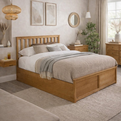Aspire White Hampton Natural Wooden Ottoman Storage Bed Frame, Shaker Style Lift Up Bed, Solid Wood Bedstead Single To Super King Small B&Q