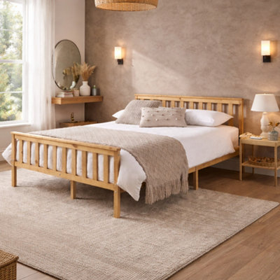 B&Q -  Langley Wooden Slatted Bed FrameShaker Style Bed In Natural WoodSolid Wood BedsteadSingle To Super King