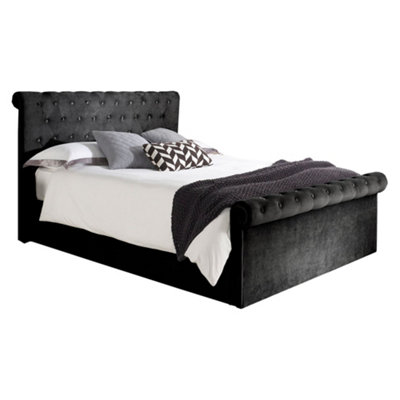 Aspire Mayfair Chesterfield Sleigh Ottoman Velvet Bed Frame from B&Q