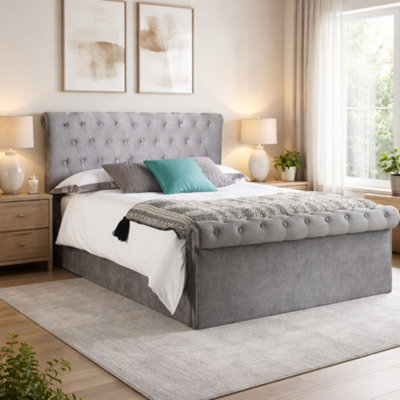 Aspire Mayfair Chesterfield Sleigh Ottoman Velvet Bed Frame from B&Q