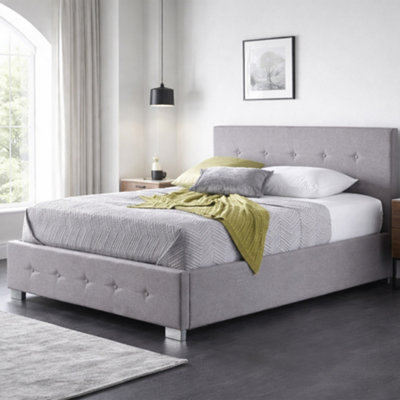 B&Q -  Richmond Side Lift Ottoman Storage Bed FrameButtoned Fabric Bed With Sprung Slats And Side Opening StorageGrey Linen