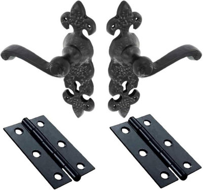 Fleur De Lys Lever Lock Door Handle And Hinges SetAntique Black1 Set from B&Q