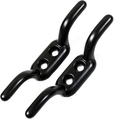 Dzina Washing Line Cord Cleat HooksHeavy Duty Metal Trailer Rope Tiebacks Pulley Black Japanned 110mmPack Of 4 from B&Q