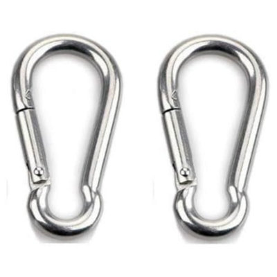 2 X Heavy Duty Snap Hooks Carabiner Clips BzpM8 (80mm X 8mm) For Dog LeashHikingCampingFishingIndoor & Outdoor Use from B&Q