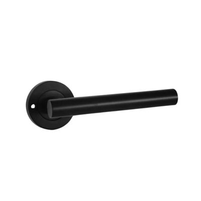 Dzina Design Push Button Privacy Laurel Lever Handle In Matt Black For Bathroom Doors