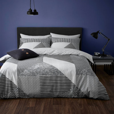 B&Q -  Bedding Larsson Geo Duvet Cover Set With Pillowcase Grey