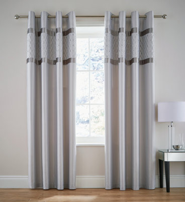 Catherine Lansfield Silver/Grey Sequin Cluster Lined Eyelet Curtains - 66X90 Inch - Image 9
