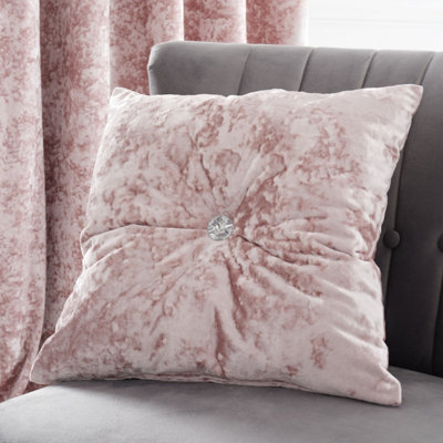 Rackhams Pink Crushed Velvet Diamante Cushion - Blush - Image 3