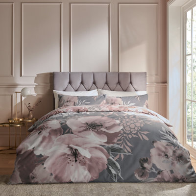 Catherine Lansfield Dramatic Floral Easy Care King Duvet Set Grey - Image 15
