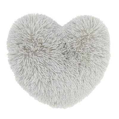 Catherine Lansfield Cuddly Deep Pile Faux Fur Heart Shaped Cushion Silver Grey - Image 6