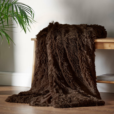 Catherine Lansfield Cuddly Deep Pile 150X200cm Blanket Throw Chocolate