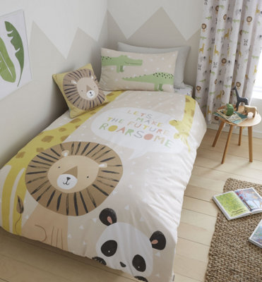 Catherine Lansfield Bedding Roarsome Animals Duvet Cover Set With Pillowcases Natural