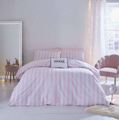 B&Q -  Stripe Tease Reversible Single Duvet Cover Set With Pillowcase Pink