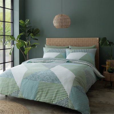 B&Q -  Bedding Larsson Geo Duvet Cover Set With Pillowcase Green