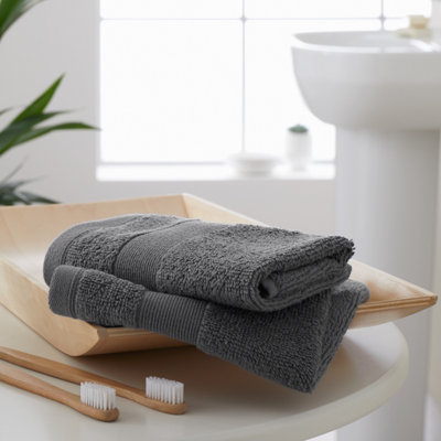 Catherine Lansfield Anti-Bacterial Cotton 30X30Cm Face Cloth Pair Charcoal Grey from B&Q