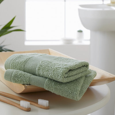 Catherine Lansfield Anti-Bacterial Cotton 30X30Cm Face Cloth Pair Sage Green from B&Q