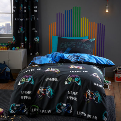 Catherine Lansfield Bedding Game Over Single Duvet Cover Set With Pillowcases Black - Image 11