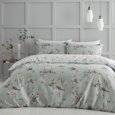 Cat Sage Green Catherine Lansfield Songbird Duvet Set - Image 12