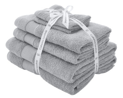 Catherine Lansfield Bathroom Anti Bacterial 500 gsm Soft & Absorbent Cotton 6 Piece Towel Set Silver Grey, Towels, 6 Piece Bale - Image 10