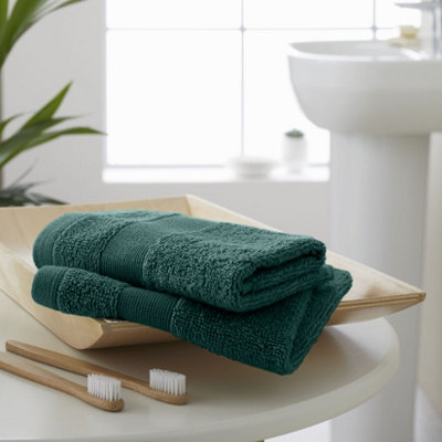 Catherine Lansfield Anti-Bacterial Cotton 30X30Cm Face Cloth Pair Forest Green from B&Q