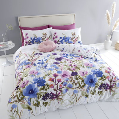 B&Q -  Bedding Countryside Floral Floral Duvet Cover Set With Pillowcases Pink / Blue