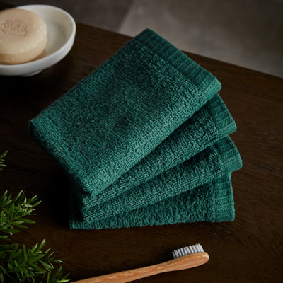 B&Q -  Quick Dry Plain 30X30 Cm Face Cloth 4 Pack Forest Green