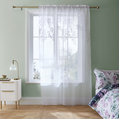 Catherine Lansfield Wisteria/White Floral 55X48 Inch Voile Panel