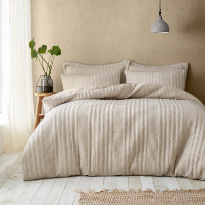 Pineapple Elephant Tamba Jersey Stripe Quilted Single Duvet Cover Set With Pillowcase Natural from B&Q