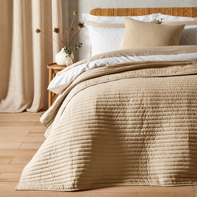 B&Q -  Bedroom Quilted Lines 220X230Cm Bedspread Natural
