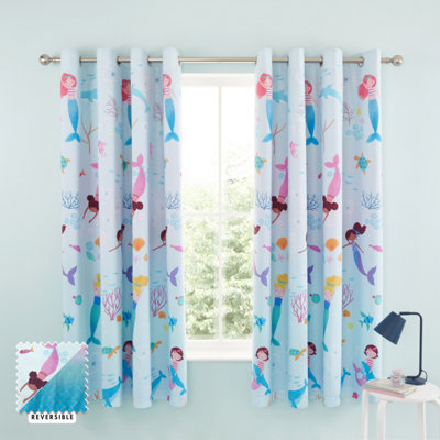 Catherine Lansfield Mermaid 66x72 Inch Fully Reversible Two Curtain Panels Blue/Pink - Image 9