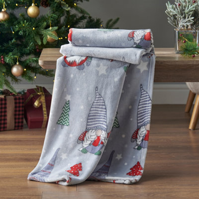 B&Q -  Christmas Gnomes Fleece Cosy Blanket Throw Grey