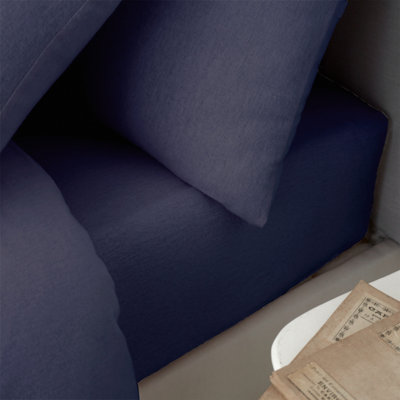 Catherine Lansfield Unisex Navy Cosy 100% Brushed Cotton 32Cm Deep Fitted Sheet In | Size: King Fitted - Image 10