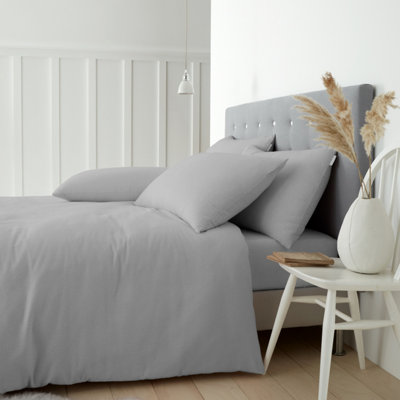 Catherine Lansfield Bedding Brushed Cotton Duvet Cover Set With Pillowcase Grey from B&Q