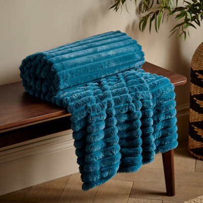 Catherine Lansfield Teal Cosy Ribbed Throw - Image 13
