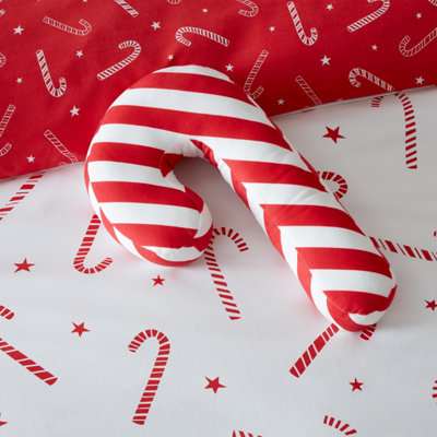 Catherine Lansfield Christmas Candy Cane Fleece Shaped Cushion Red White - Image 9