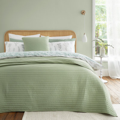 B&Q -  Bedroom Quilted Lines 220X230Cm Bedspread Sage Green