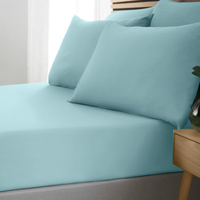 B&Q -  So Soft Non-Iron Super King Fitted Sheet Duck Egg Blue