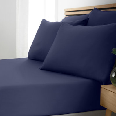 B&Q -  So Soft Non-Iron Super King Fitted Sheet Navy Blue
