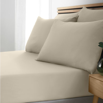B&Q -  So Soft Non-Iron Super King Fitted Sheet Natural
