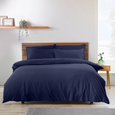 Catherine Lansfield Unisex Navy So Soft Non Iron Plain Dyed Duvet Cover Set In | Size: Super King - Image 9