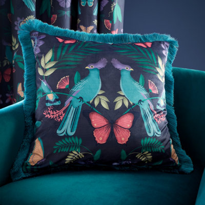 Catherine Lansfield Navy Birds Velvet Cushion - Image 9