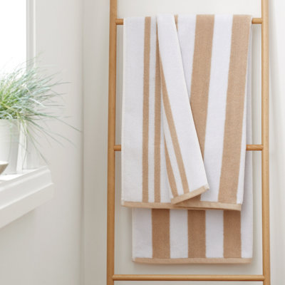 Bianca Fine Linens Reversible Stripe Cotton Jacquard Bath Sheet Natural