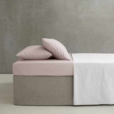 Catherine Lansfield Pink Easy Iron Percale Combed Fitted Sheet Depth Blush 35Cm