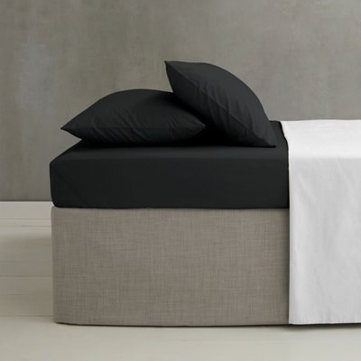 Catherine Lansfield Unisex Black Easy Iron 180 Thread Count Polycotton Percale 25Cm Depth Fitted Sheet In | Size: Super King Fitted - Image 8