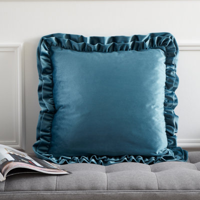 B&Q -  So Soft Velvet Touch Double Frill 43X43Cm Cushion Teal Green