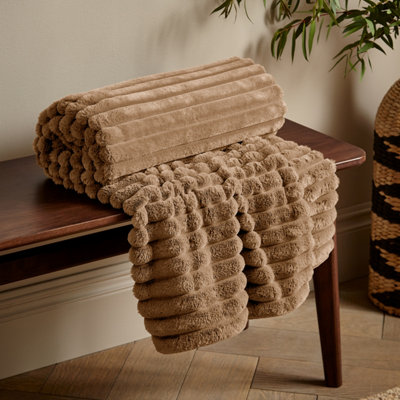 Catherine Lansfield Unisex Natural Cosy Ribbed 130 X 170Cm Blanket Throw In | Size: 130 Cm X 170 Cm - Image 13