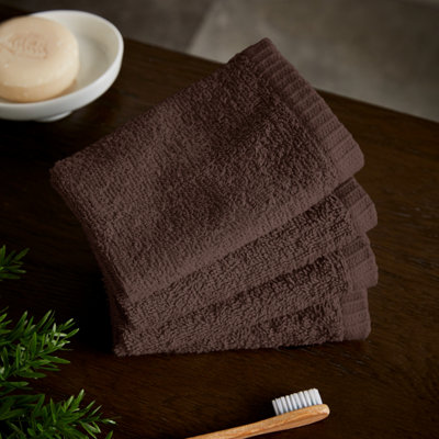 B&Q -  Quick Dry Plain 30X30 Cm Face Cloth 4 Pack Chocolate