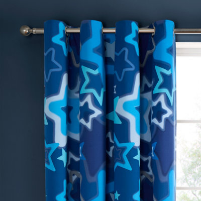 Catherine Lansfield Ombre Stars 66X72 Inch Fully Reversible Eyelet Curtains Two Panels Blue from B&Q